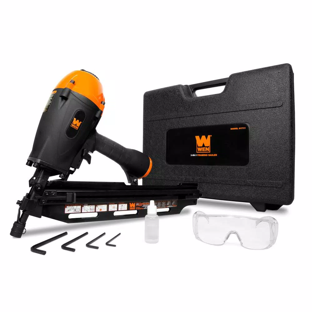 WEN 3-in-1 Pneumatic 21-Degree， 28-Degree and 34-Degree Framing Nailer with Carrying Case and#8211; XDC Depot