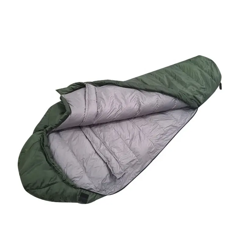 Winter warm 320T polyester thick green windproof soft camping hiking outdoor activity mummy sleeping bag