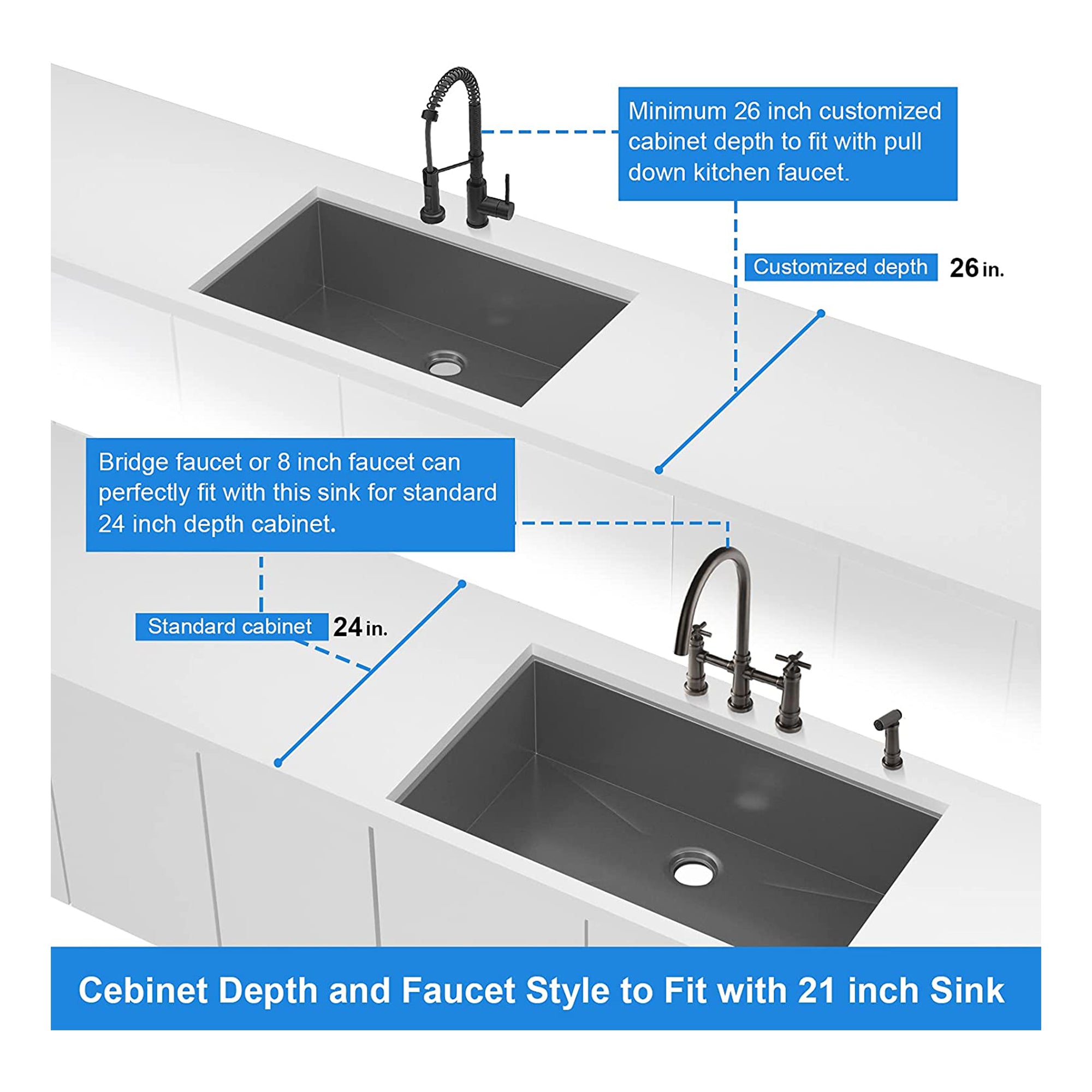 ALWEN 30 16ga. Stainless Steel Single Basin Kitchen Sink, Undermount, Black