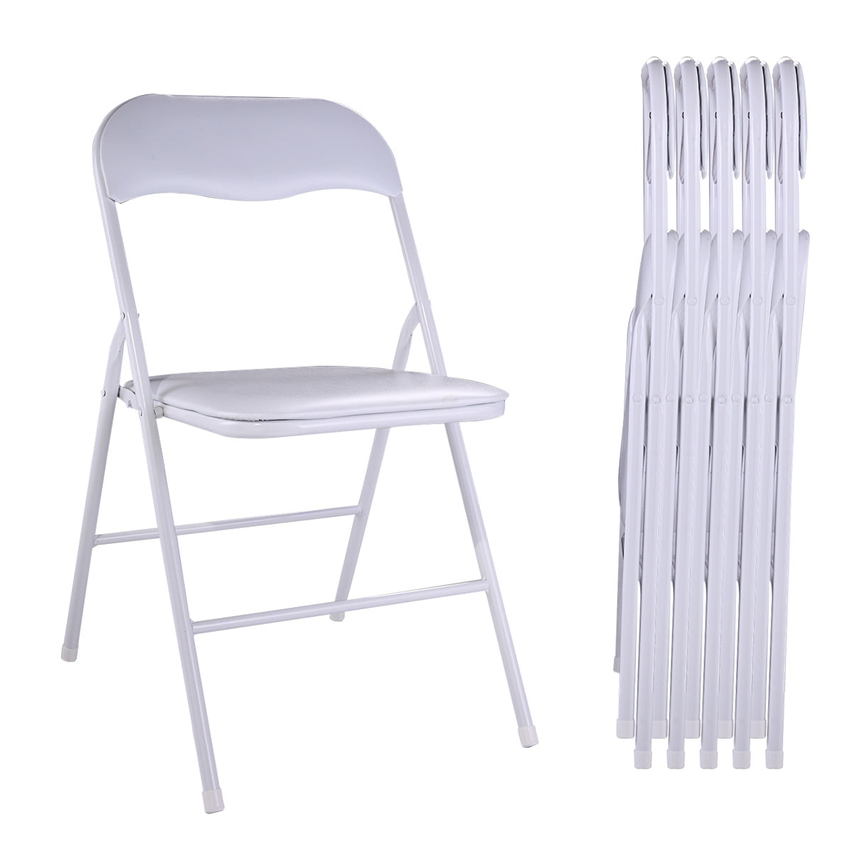 Jaxpety 5 Pack Commercial White Plastic Folding Chairs Stack-able Wedding Party Event