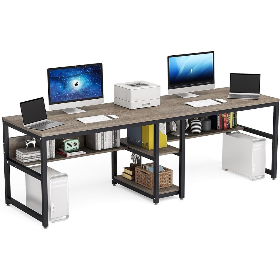 Two Person Desk with Bookshelf  Double Office Desk