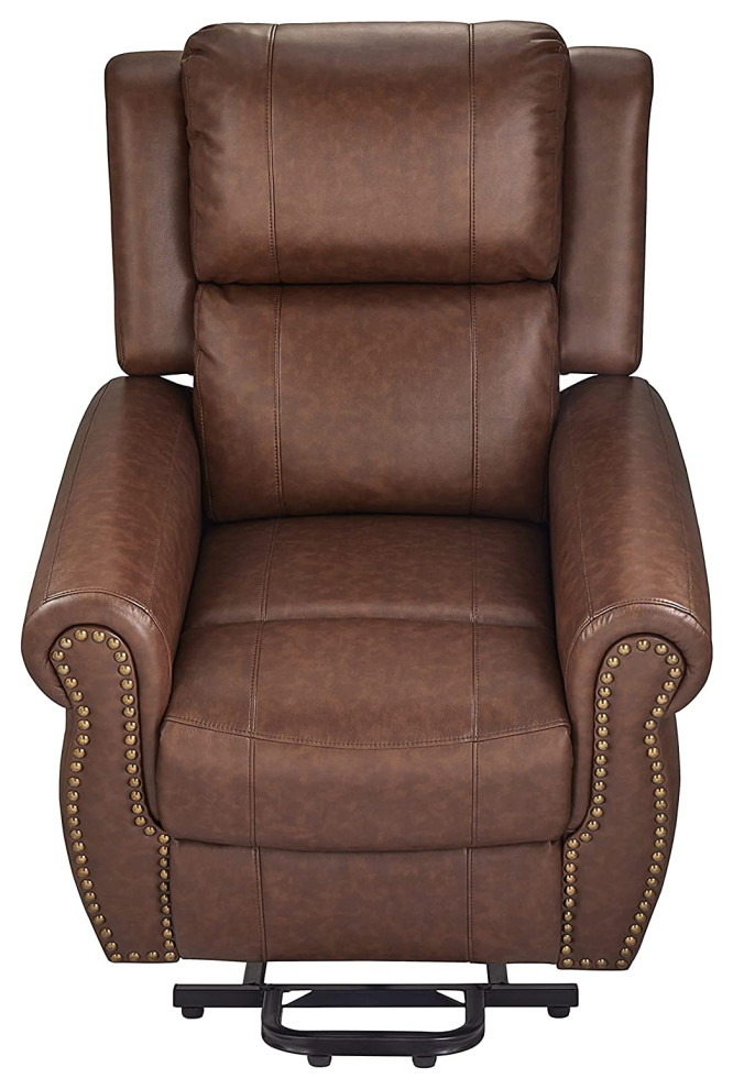 Contemporary Power Lift Recliner  Breathable Air Leather Upholstery  Brown   Transitional   Recliner Chairs   by Decorn  Houzz