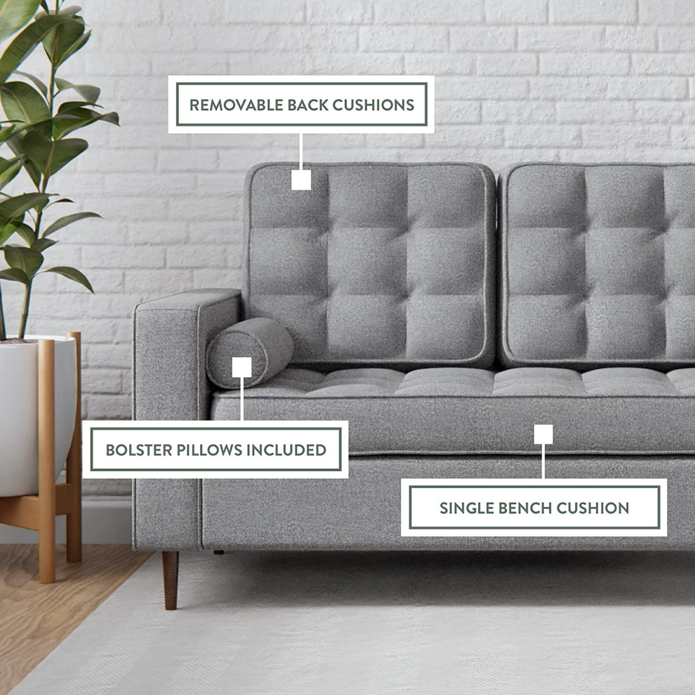 Modern Loveseat  Light Grey Tufted Upholstery With Removable Back Cushions   Midcentury   Loveseats   by Decorn  Houzz