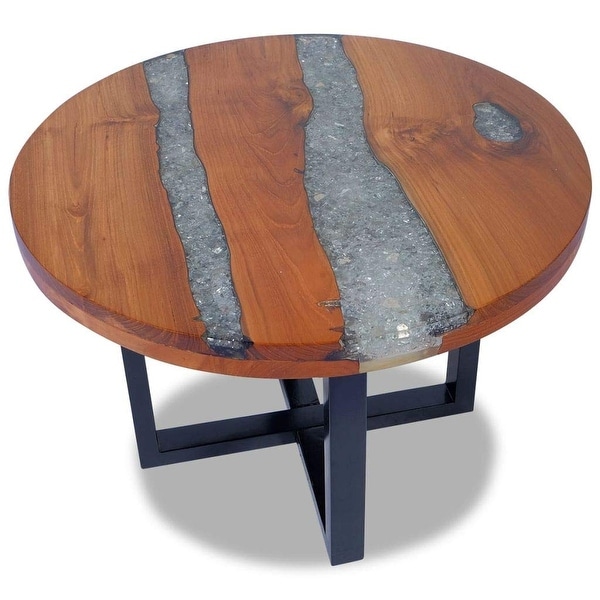 Rustic Coffee Table Teak Wood Resin End Side Table Pure Handmade for Home Office Living Room - as picture