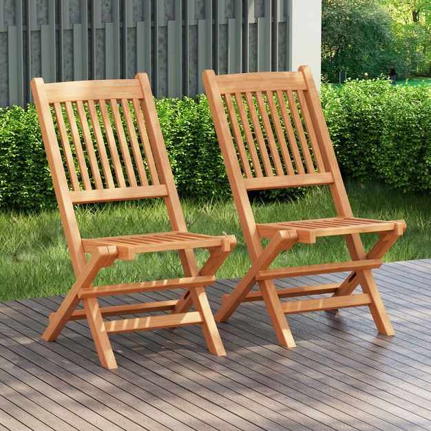 Costway Patio Folding Chair Solid Teak Wood Slatted Seat Natural Portable Outdoor