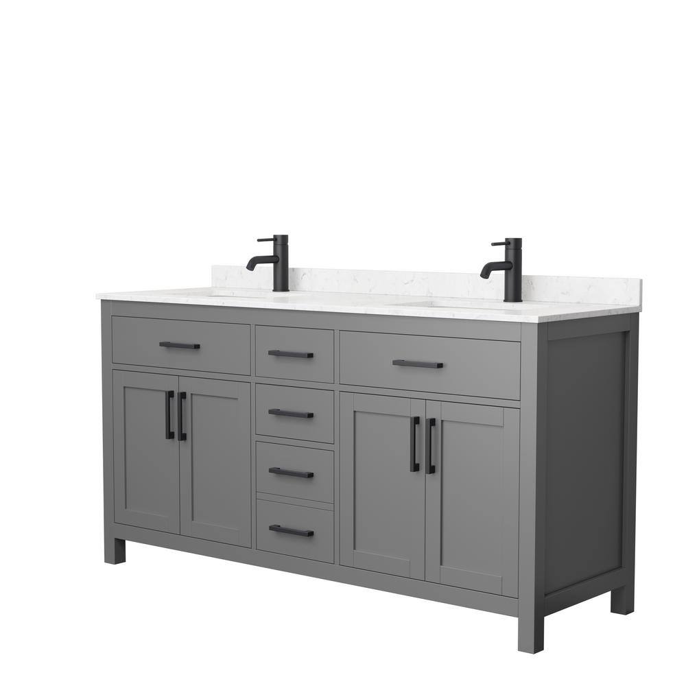 Wyndham Collection Beckett 66 in. W x 22 in. D x 35 in. H Double Sink Bathroom Vanity in Dark Gray with Carrara Cultured Marble Top WCG242466DGBCCUNSMXX