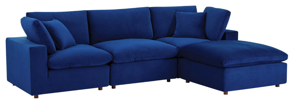 Commix Down Filled Overstuffed Performance Velvet 4 Piece Sectional   Contemporary   Sectional Sofas   by PARMA HOME  Houzz