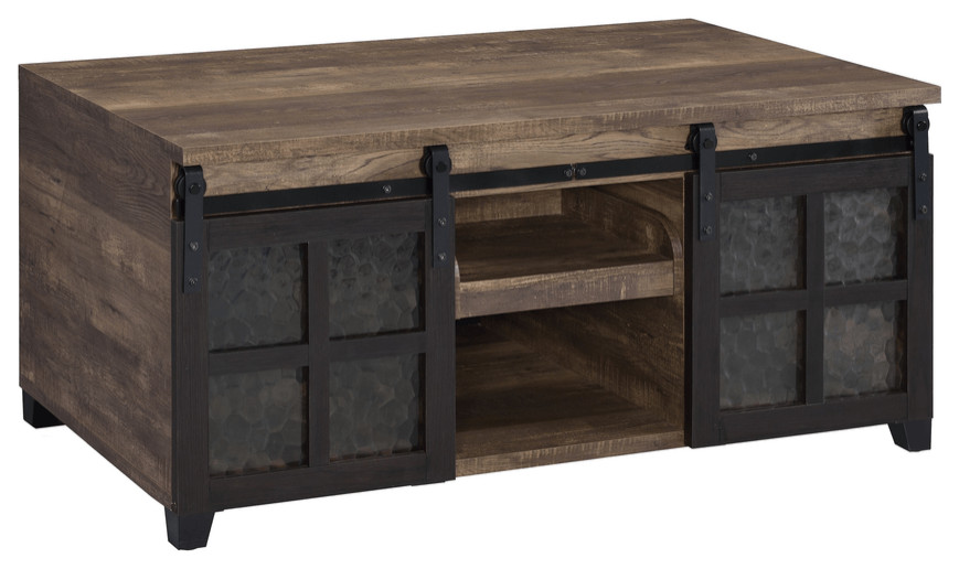 47 quotBlack And Rustic Oak Manufactured Wood Rectangular Coffee Table With Shelf   Industrial   Coffee Tables   by HomeRoots  Houzz