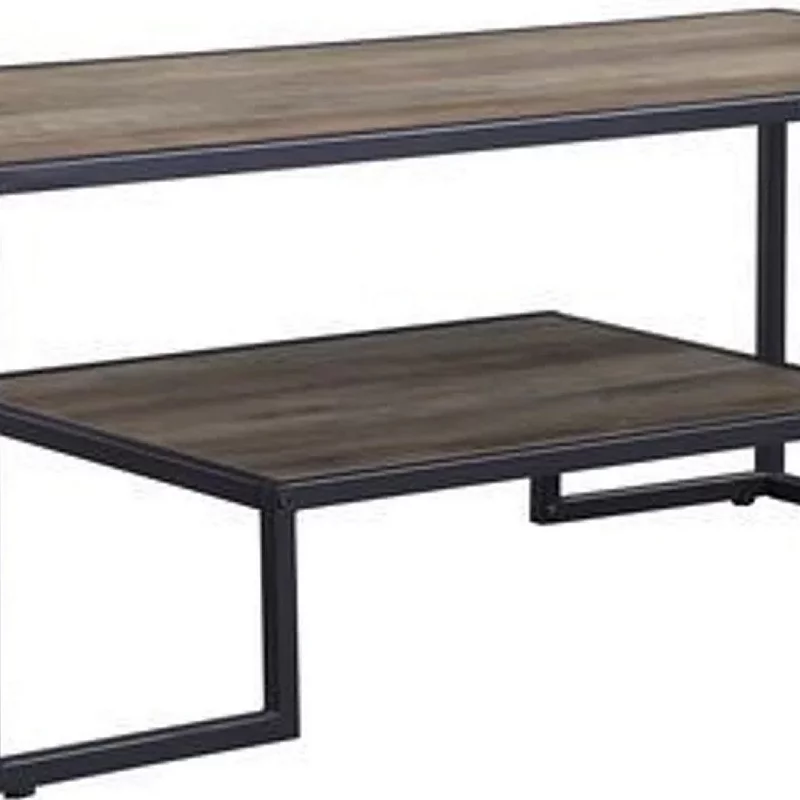 Coffee Table with 1 Open Shelf and Tubular Frame， Oak Brown