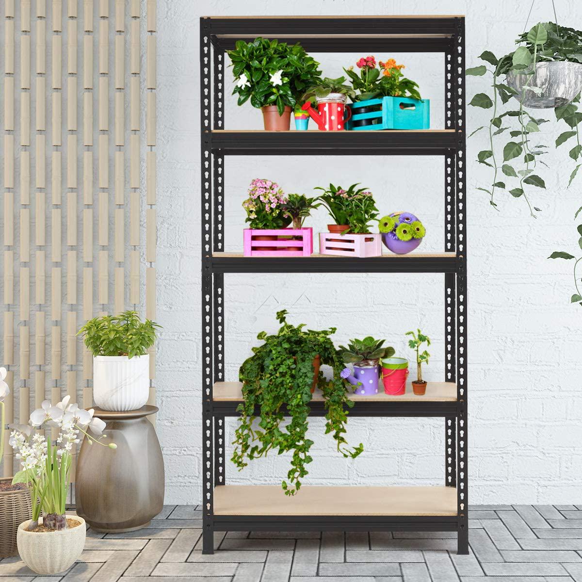 SUGIFT 5-Tier Steel Shelving Unit 27.6 W x 11.8 D x 59 H， Black