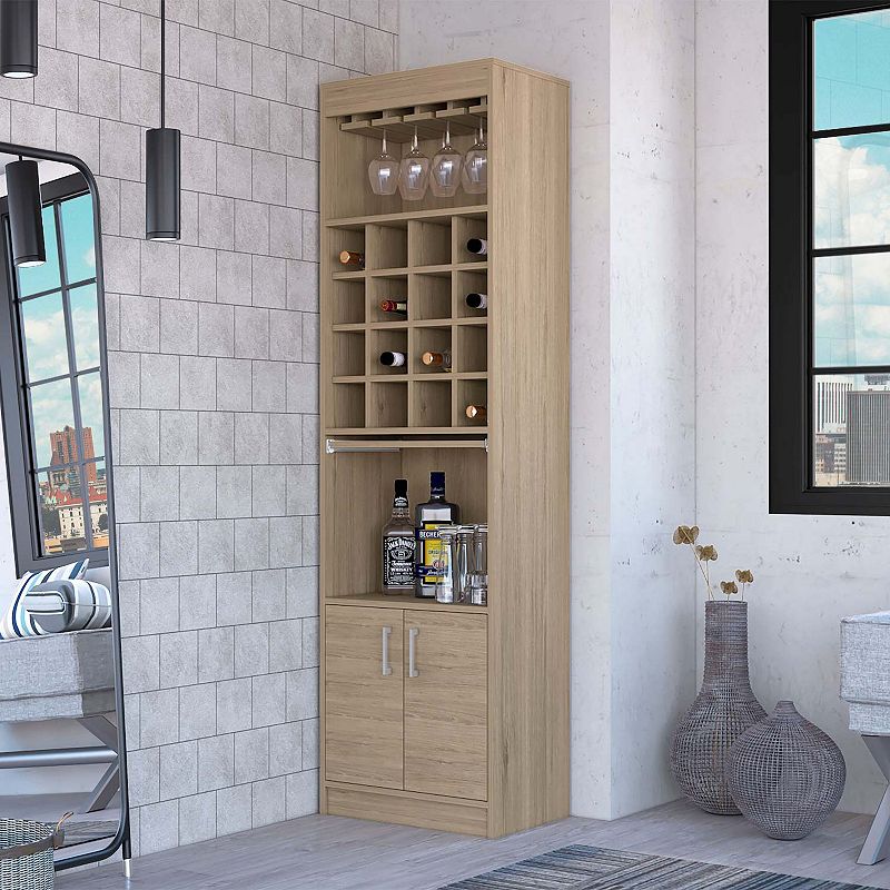 Myers  Bar Cabinet， Two Shelves， Double Door Cabinet， Six Built-in Wine Rack