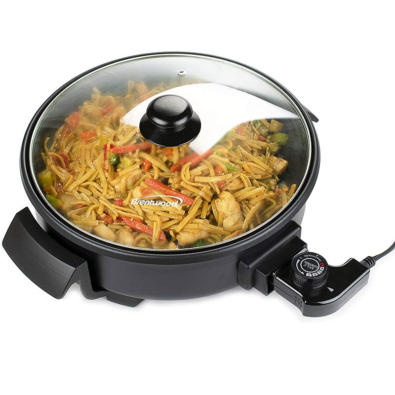 Brentwood 12 inch Round Non-Stick Electric Skillet with Vented Glass Lid in Black