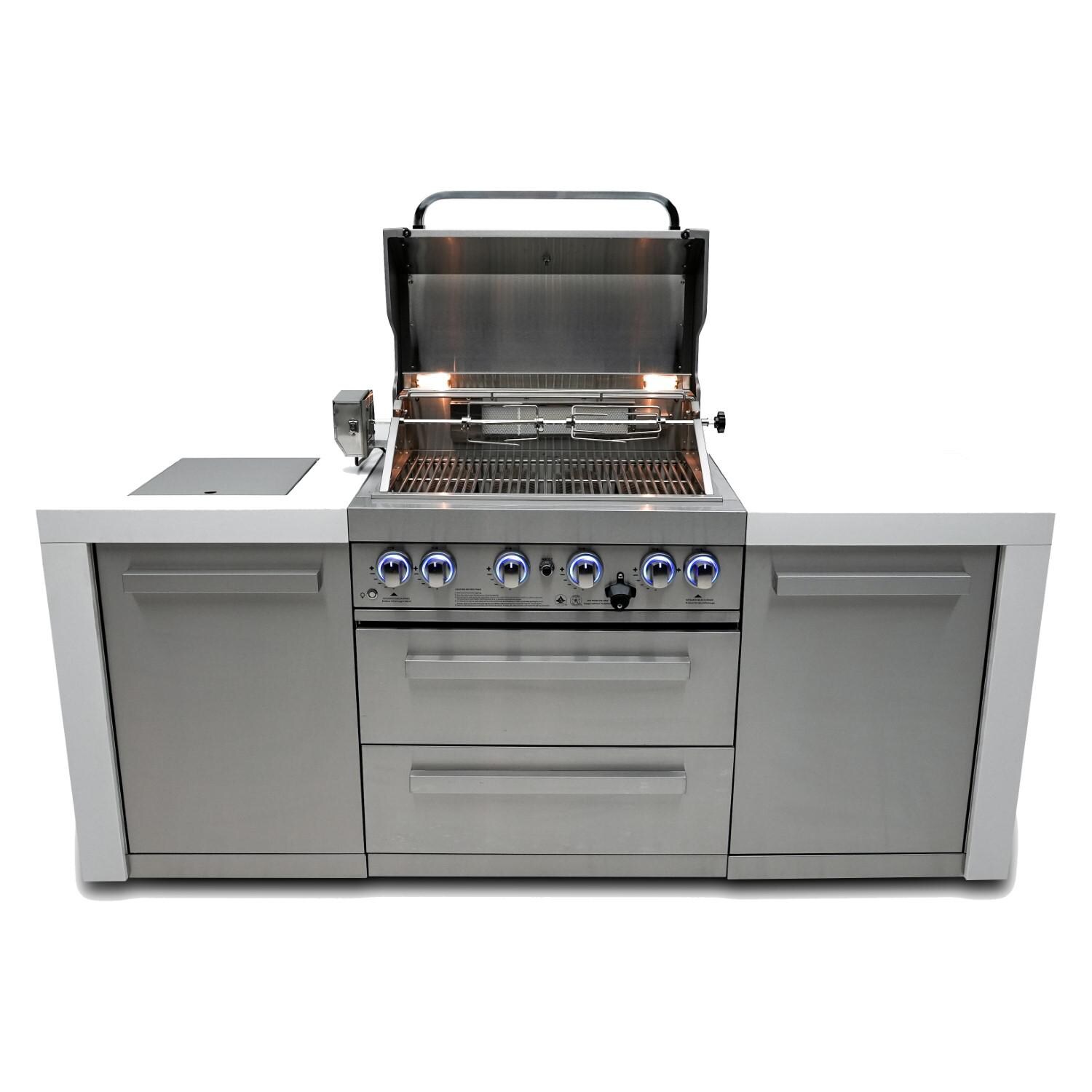 Mont Alpi 400 Deluxe Propane Gas Island Grill W/ Infrared Side Burner and Rotisserie Kit