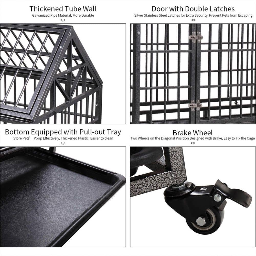 COZIWOW 3.5 ft. L x 2.3 ft. W x 3.6 ft. H Heavy Duty Dog kennel Crate with 4 Wheels and Tray CW12K0312