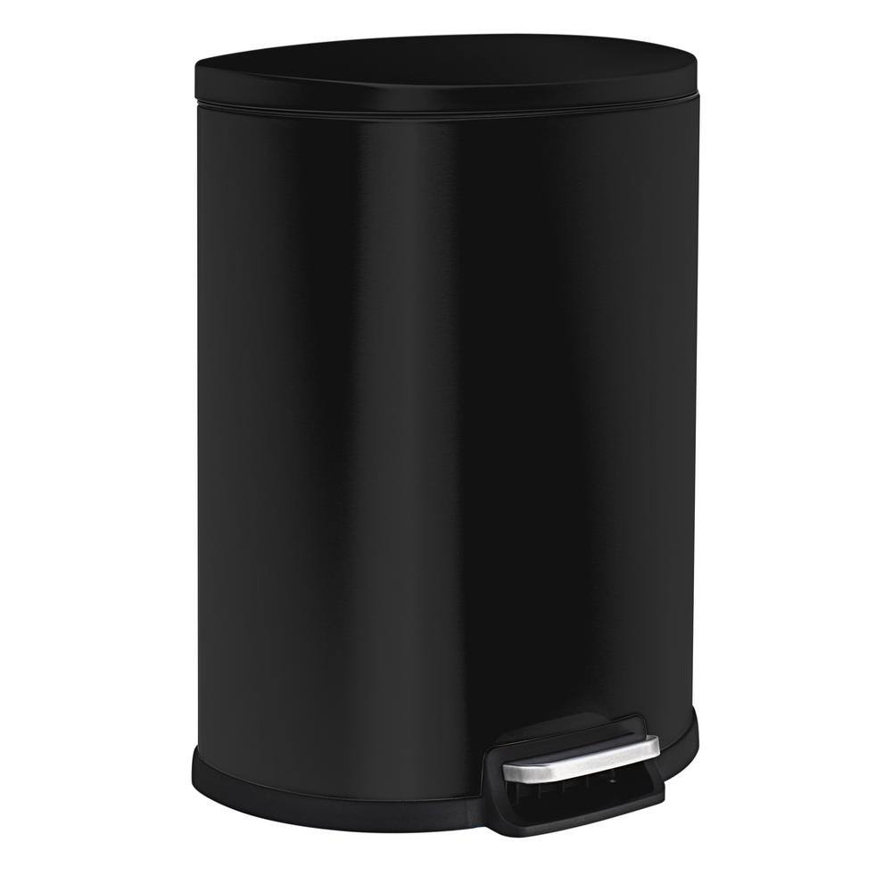 NINESTARS 13 Gal. Matte Black Step-On Trash Can D-Shaped SOT-50-3MB