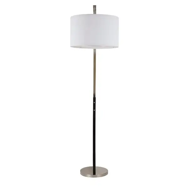 Q-Max Arched Floor Lamp with Drum Shade and Unique Black Wood Pole Base with Metal Base