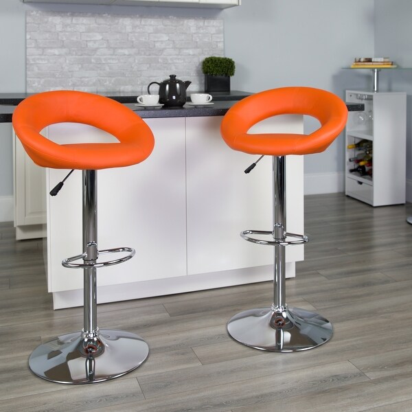 Contemporary Vinyl Rounded Orbit-style Height-adjustable Barstool - 32 - 40.75