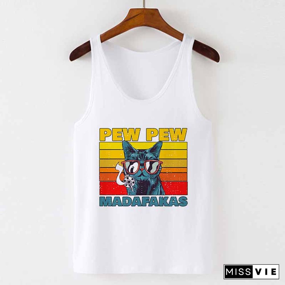 Camisole Sexy Vest Tank Tops Murderous Black Cat With Gun Funny Pew Pew Madafakas Print Women Sleeveless Halloween T Shirt