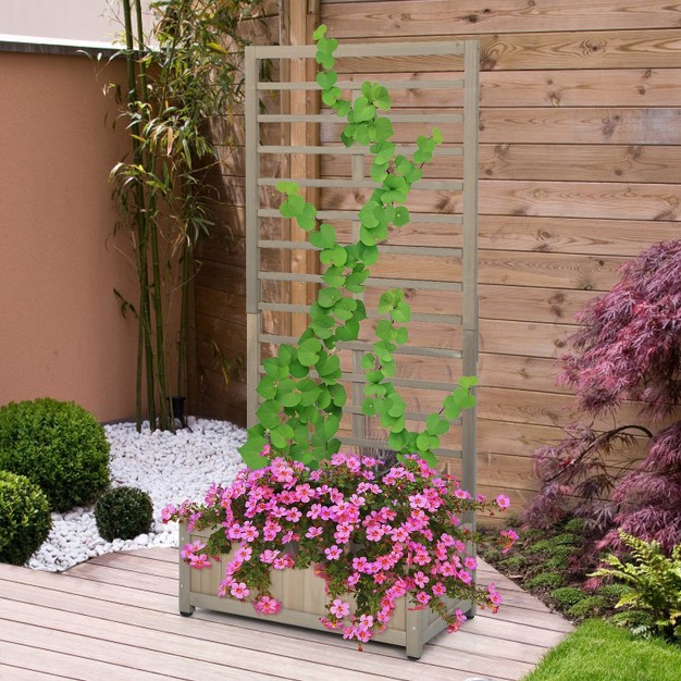 Wood Planter Box With Trellis Plant Raised Bed For Flower Climbing For Garden Balcony Patio Yard