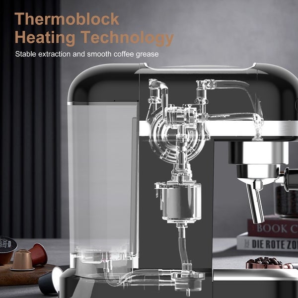 20 Bar Espresso Machine 1350W High Performance Thermo Block Beating System with Safety Valve - 12.90 L * 6.02 W * 12.60 H