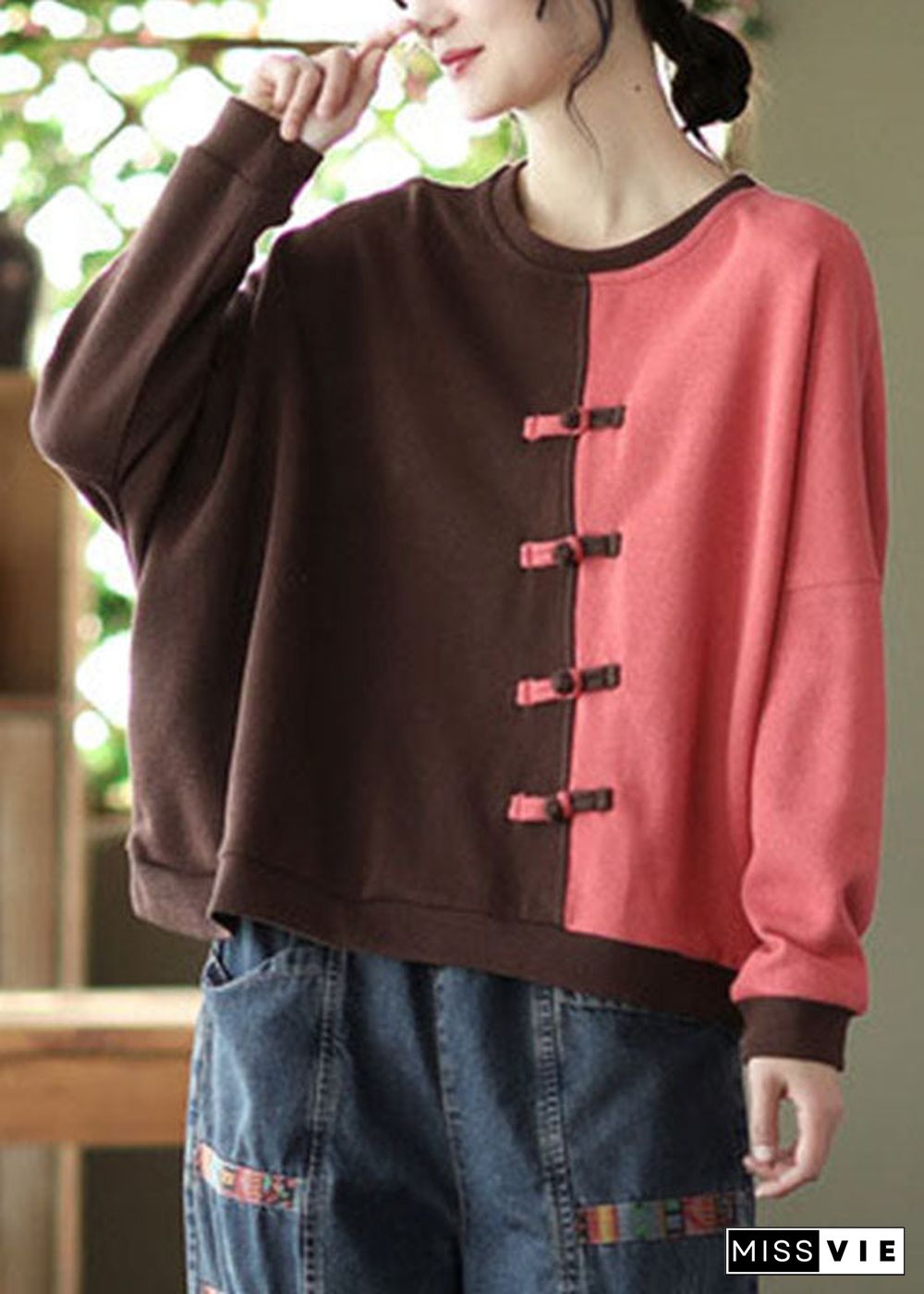 Modern Green Patchwork Cotton Sweatshirts Top Spring