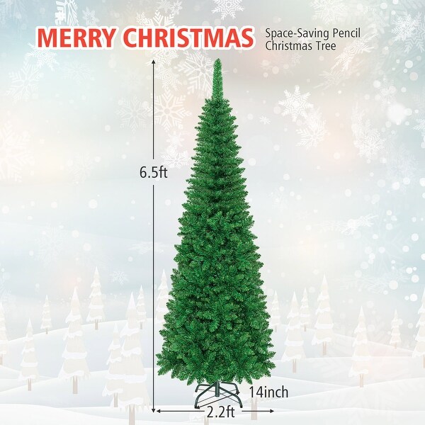 Gymax 4.5ft/6.5ft/7.5ft PreLit Pencil Christmas Tree Traditional