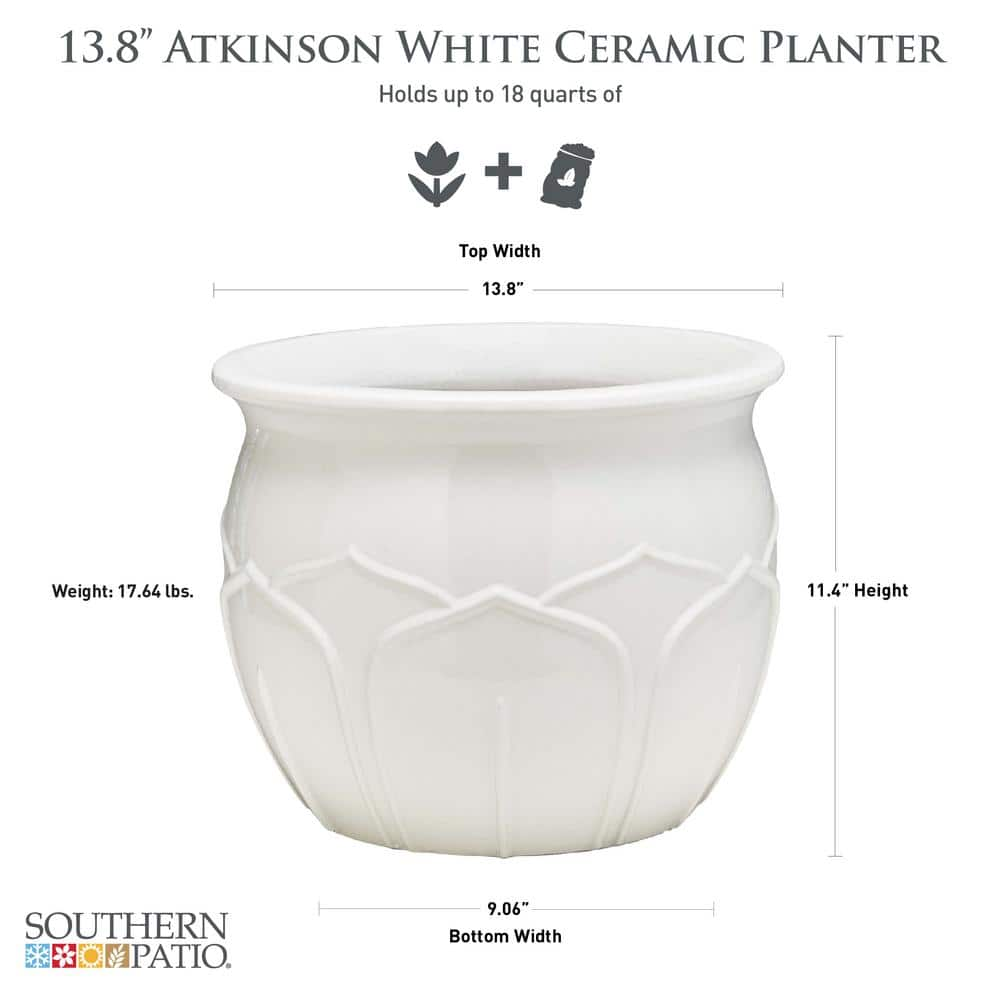 Southern Patio Atkinson Medium 13.8 in. x 11.4 in. 18 qt. White Ceramic Outdoor Planter CRM-088776