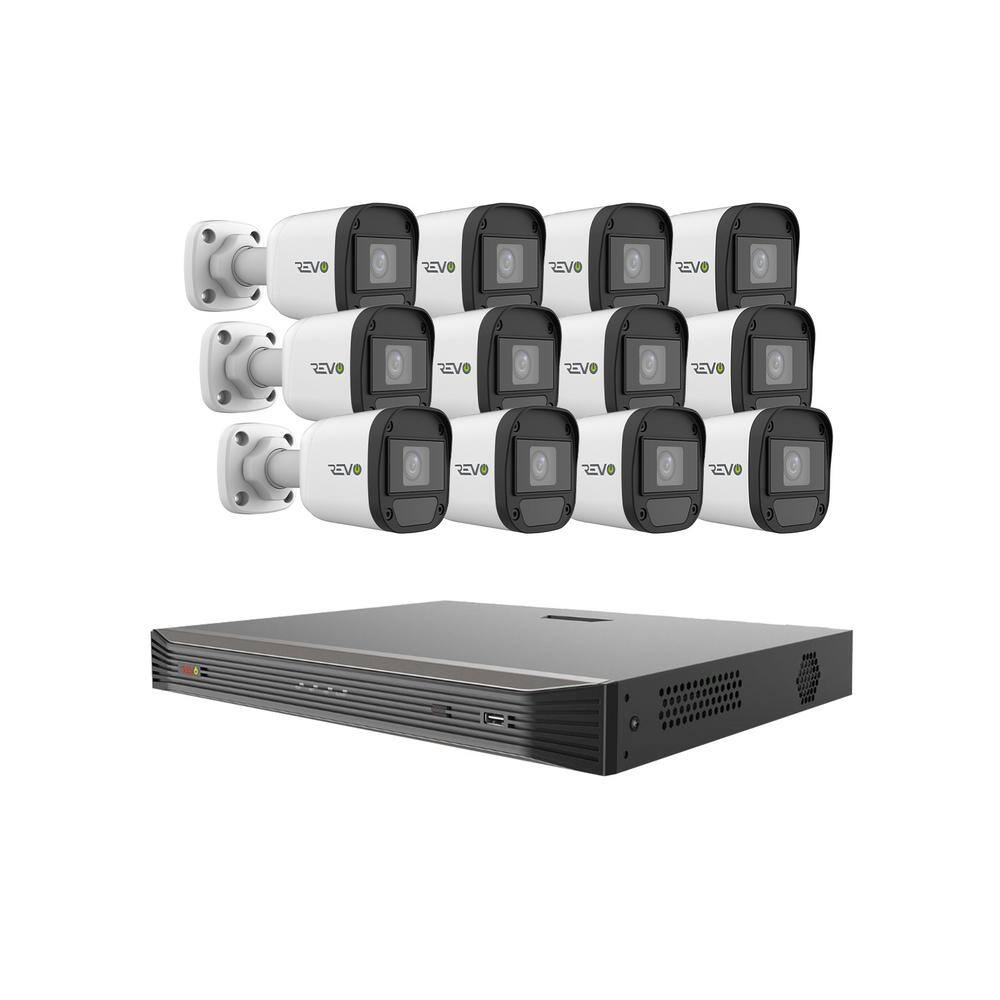 Revo Ultra HD Audio Capable 16-Channel 5MP 4TB NVR Surveillance System with 12 IndoorOutdoor Cameras RU162B12I-4T