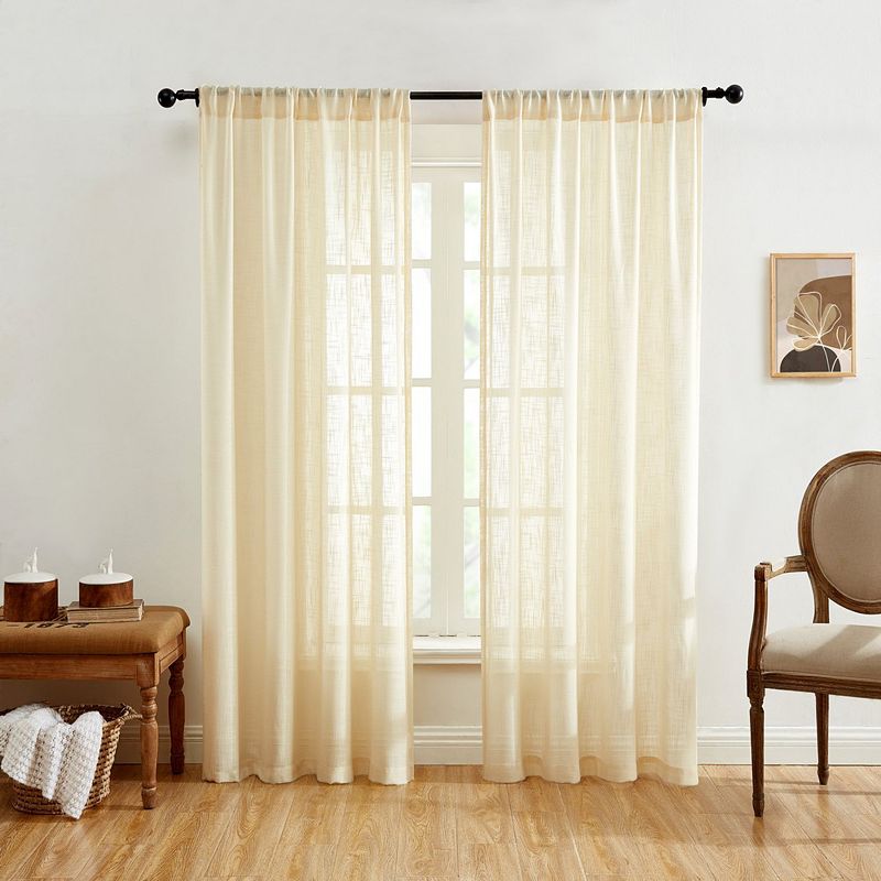 THD Linda Faux Linen Textured Semi Sheer Window Rod Pocket Thick Curtains Drapery Panels， Pair