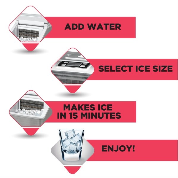 40 lbs Countertop Clear Square Ice Maker， EFIC452-SS， Stainless Steel