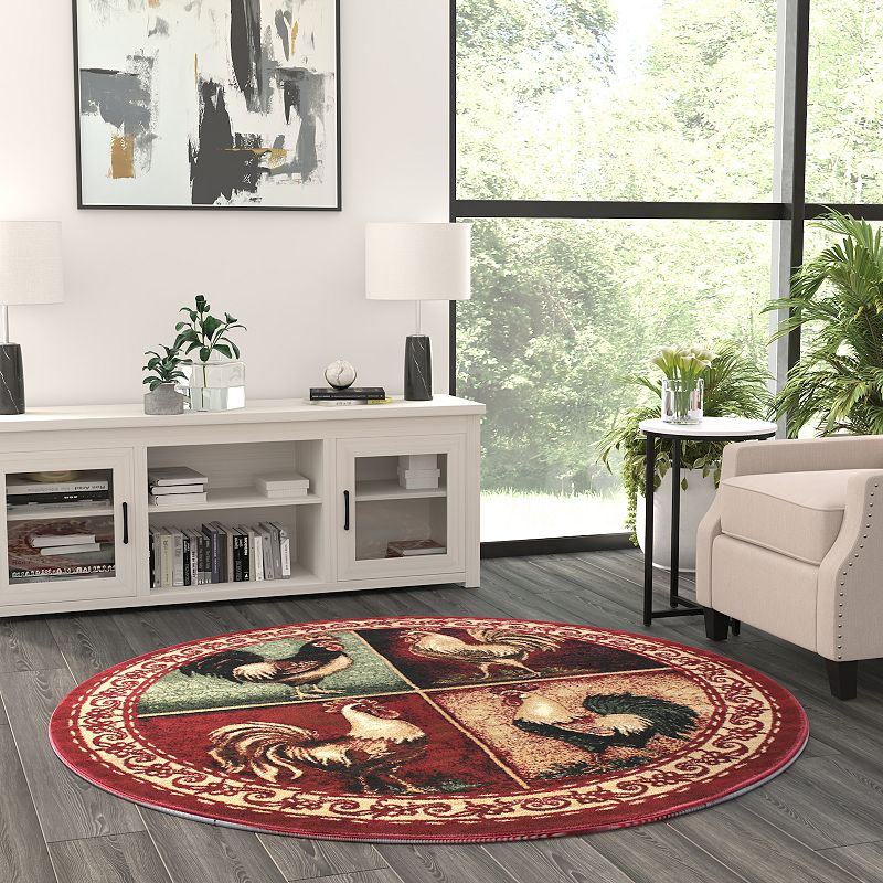 Masada Rugs Masada Rugs 5'x5' Round Rooster Design Area Rug - Design L379