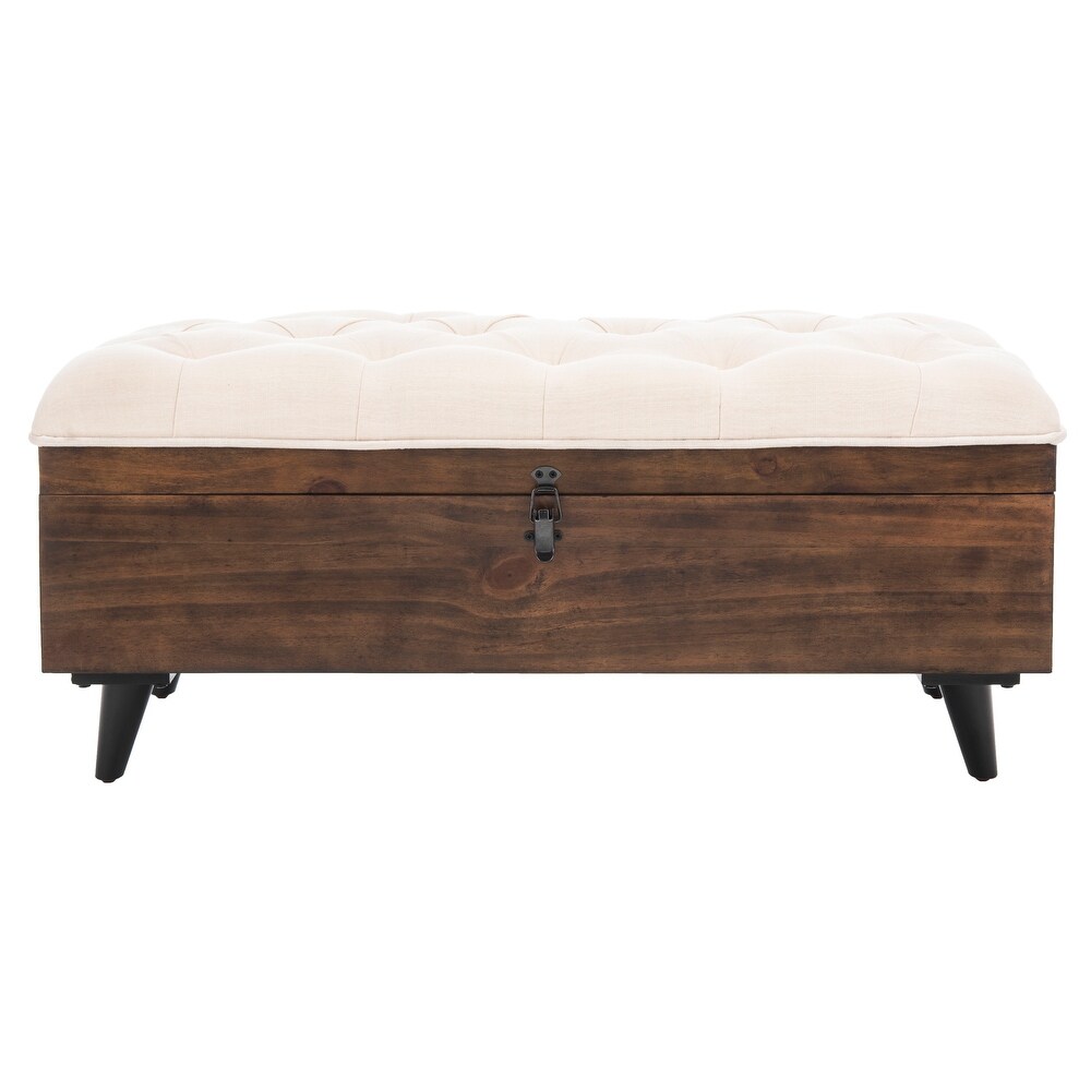 SAFAVIEH Liam Tufted Cocktail Ottoman Light Beige / Dark Oak