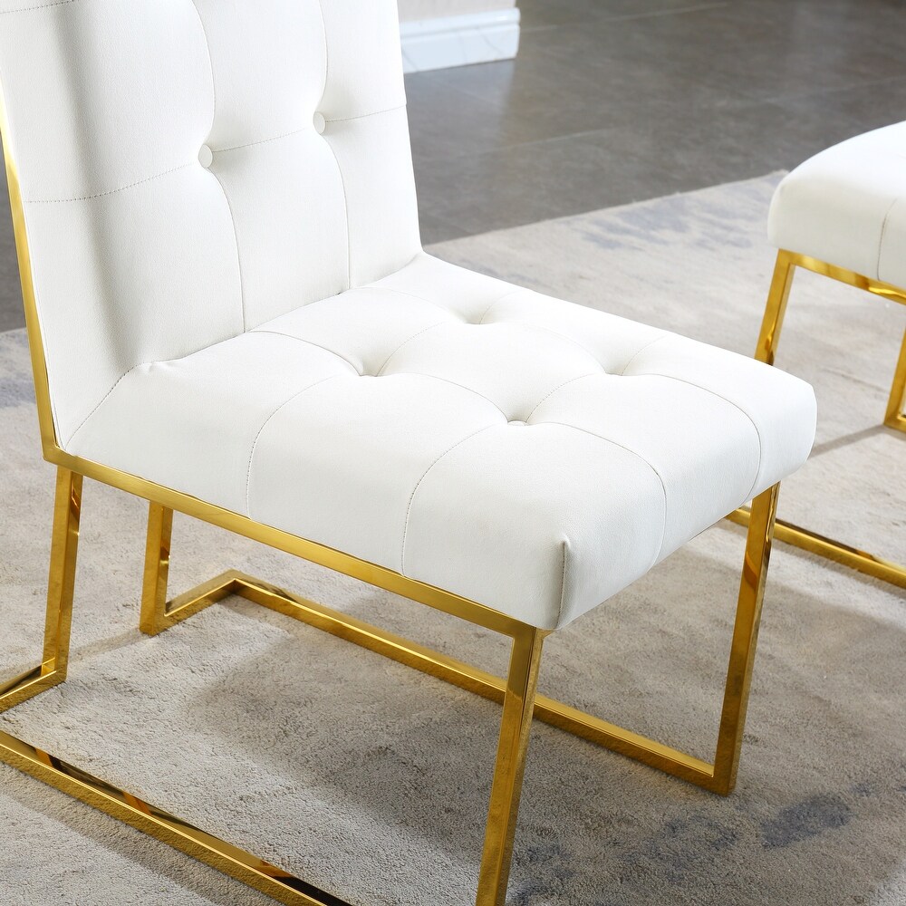 Armless Modern Dining Chair Set of 2  Velvet Upholstered Dining Chairs with Tufted Design and Gold Finish Stainless Base