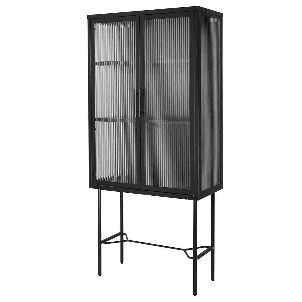 Elegant Floor Cabinet with 2 Tampered Glass Doors Living Room Display Cabinet