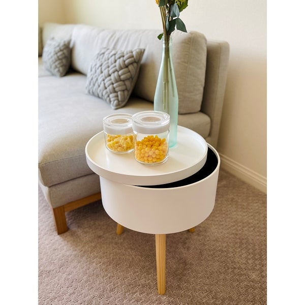 Zoe Mid-Century Modern Round Accent Side End Table with Storage