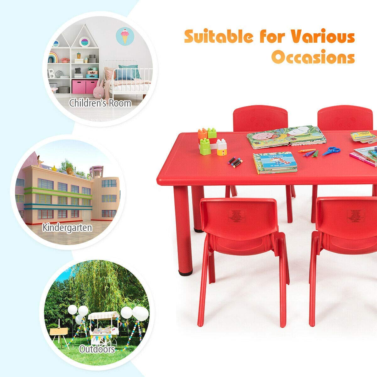 Kids Table and Chair Set, 4 Pcs Stackable Chairs