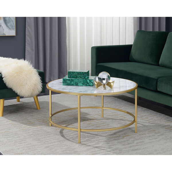 Gold Coast White Faux Marble Round Coffee Table