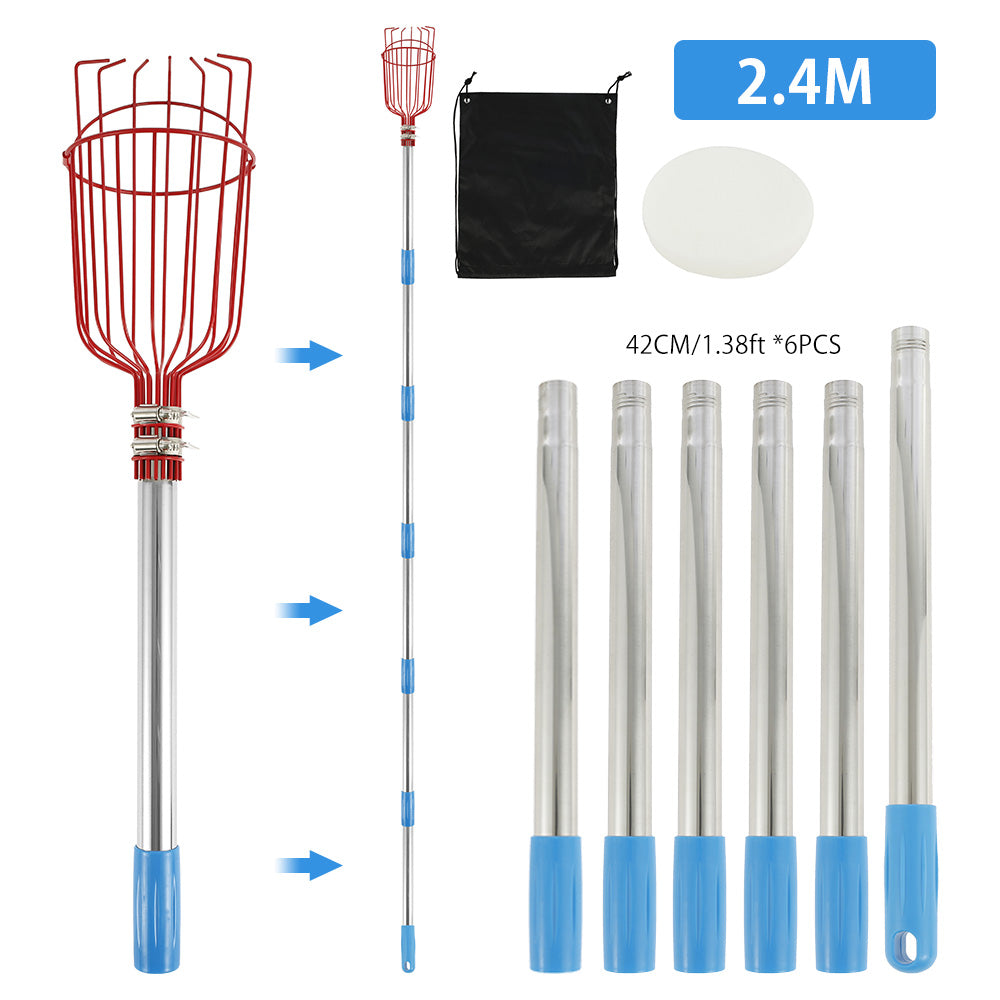 Harupink Fruit Picker, Pole with Basket Apple Orange Picker Tool Gardening Picks with Lightweight Stainless Steel Connecting Pole