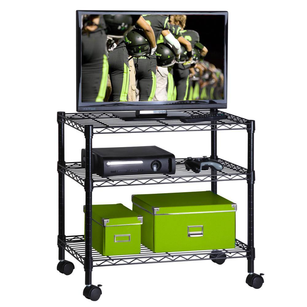 Honey-Can-Do 3-Tier Steel 4-Wheeled Media Cart in Black CRT-09693