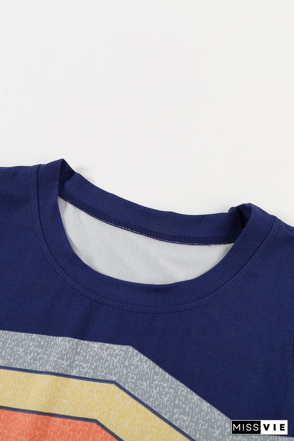 Blue Crew Neck Colorblock Stripes Tank Top