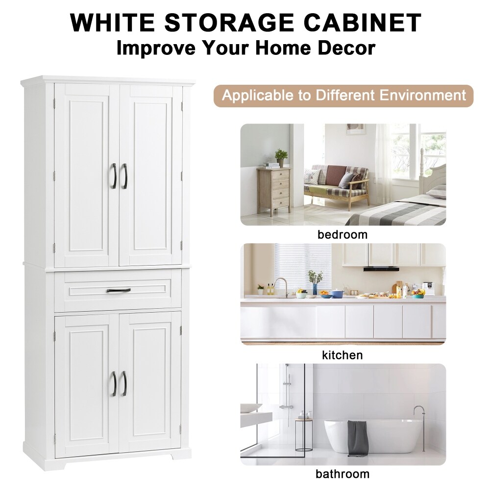 72.2'' H Bathroom Storage Cabinet with Doors and Drawer  Multiple Storage Space  Adjustable Shelf   72.2'' H