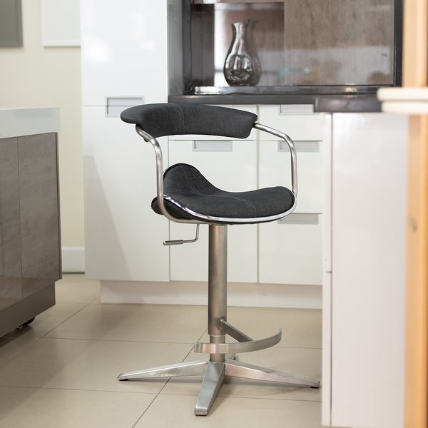 MIX Brushed Stainless Steel Adjustable Height Swivel Faux Leather Stool with Arms With X Base