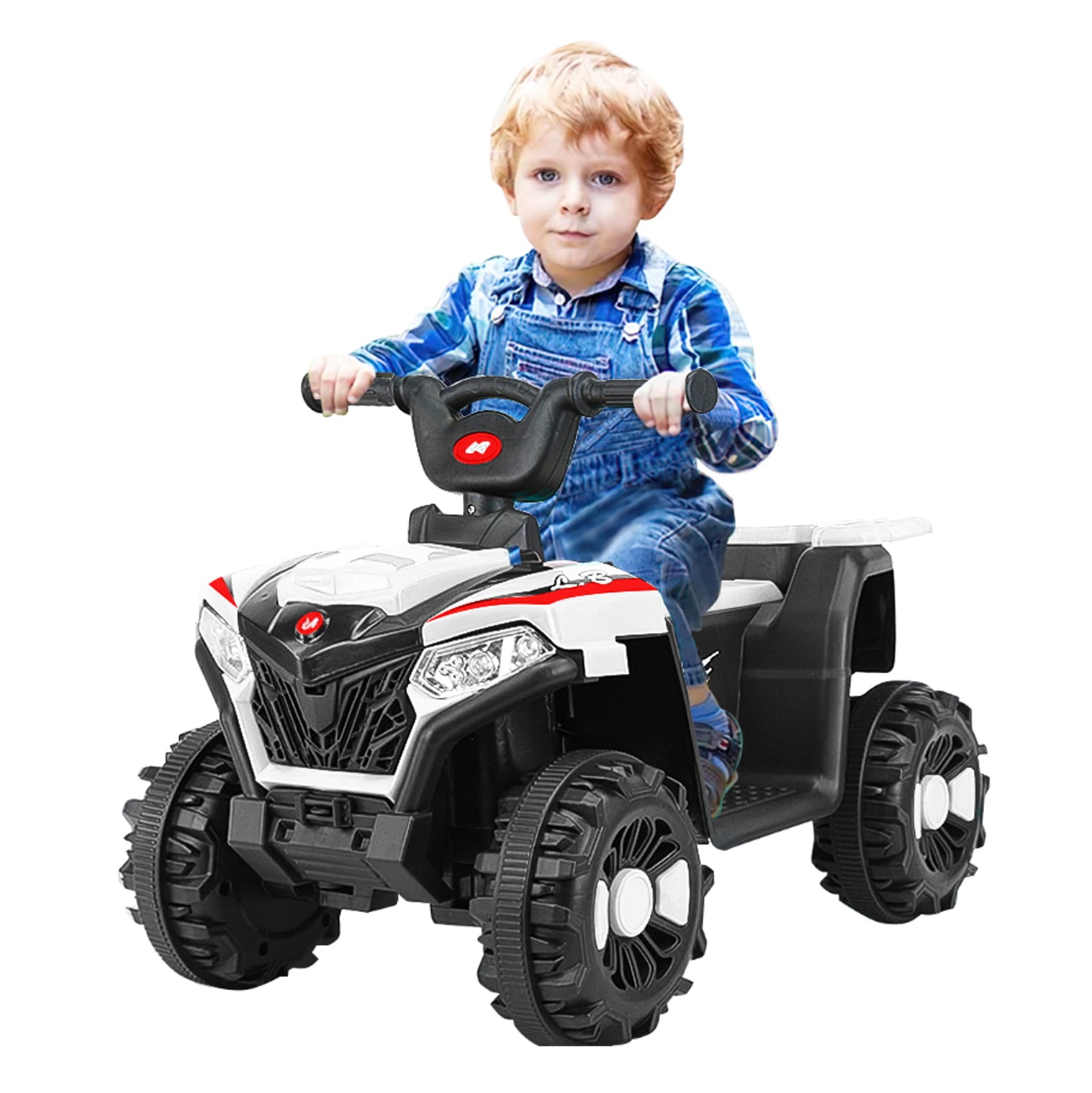 BATE Kids Ride on Toy, Battery Powered 6V 4-Wheeler ATV Quad with Music, LED Lights, White