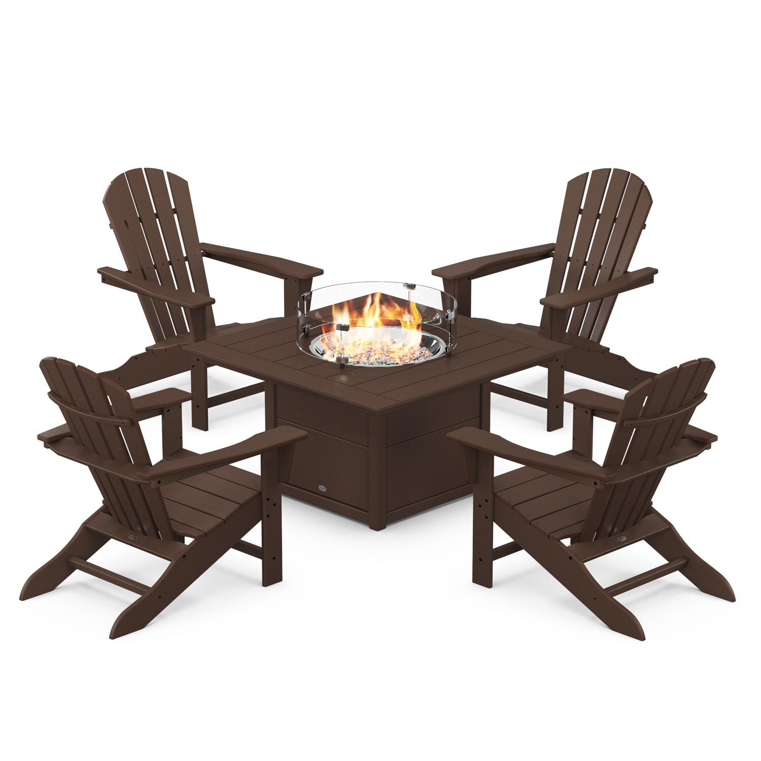 POLYWOOD Palm Coast 5-Piece Adirondack Chair Conversation Set w/ Fire Pit Table