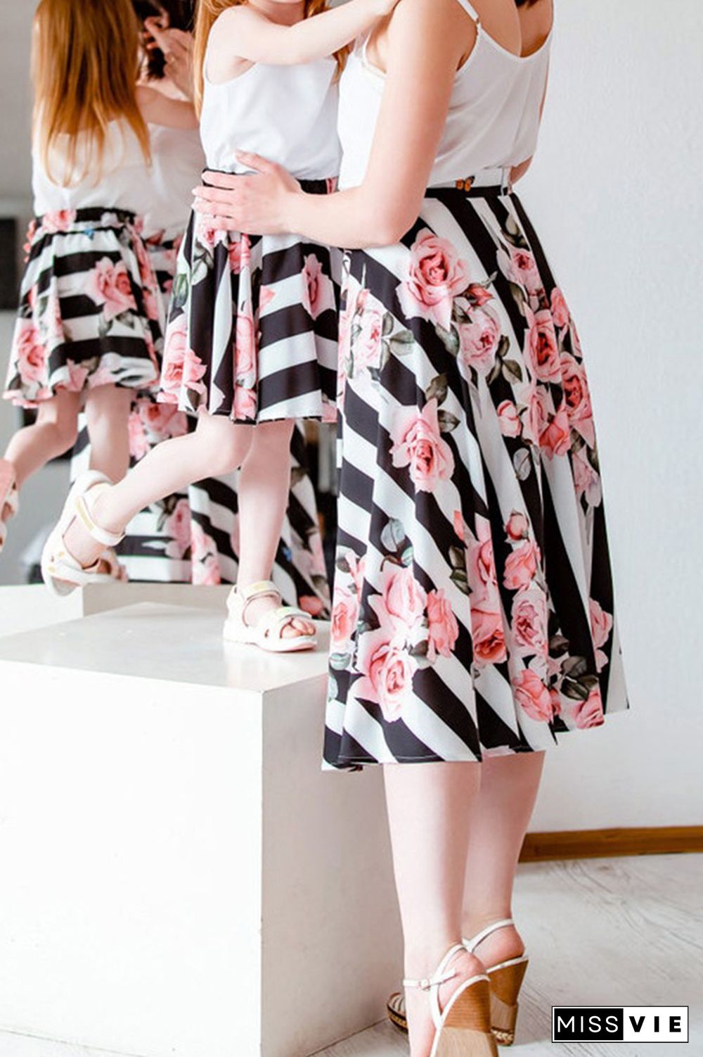 Striped Print Mother-daughter Dress Wholesale