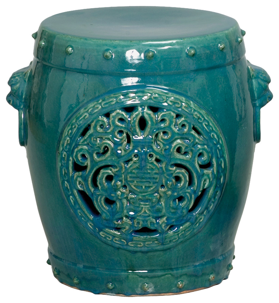 Dragon Medallion Lake Teal Ceramic Outdoor Garden Stool   Asian   Accent And Garden Stools   by EMISSARY  Houzz