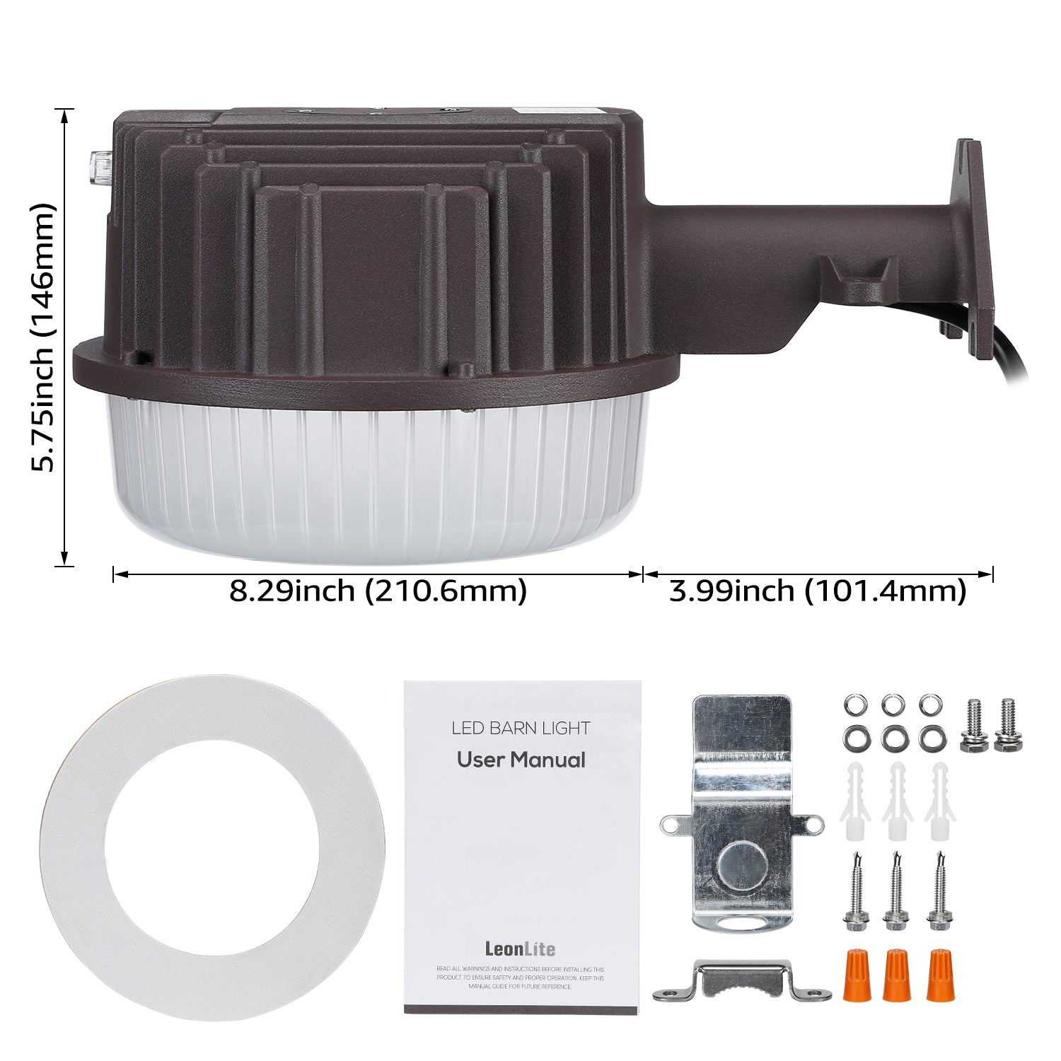 Dusk to Dawn Barn Light， LED 80W Security Lights， 800W Equivalent， 5000K Daylight