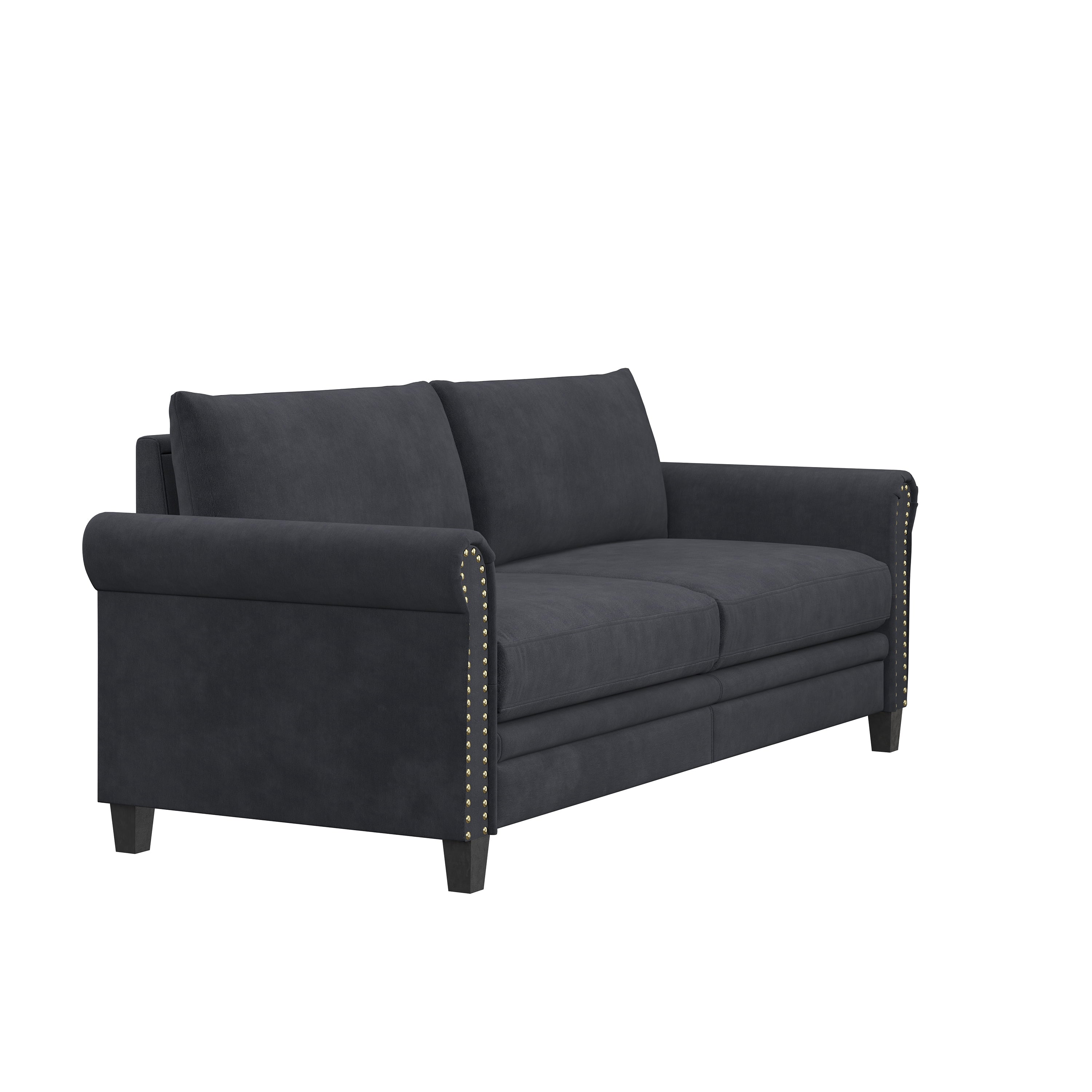 Lifestyle Solutions Fallon Sofa with Nail Head Trim, Charcoal Microfiber