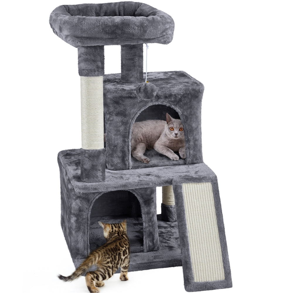 3 Tiers Multilevel Cat Tower Cat Tree with Condos Dark Gray