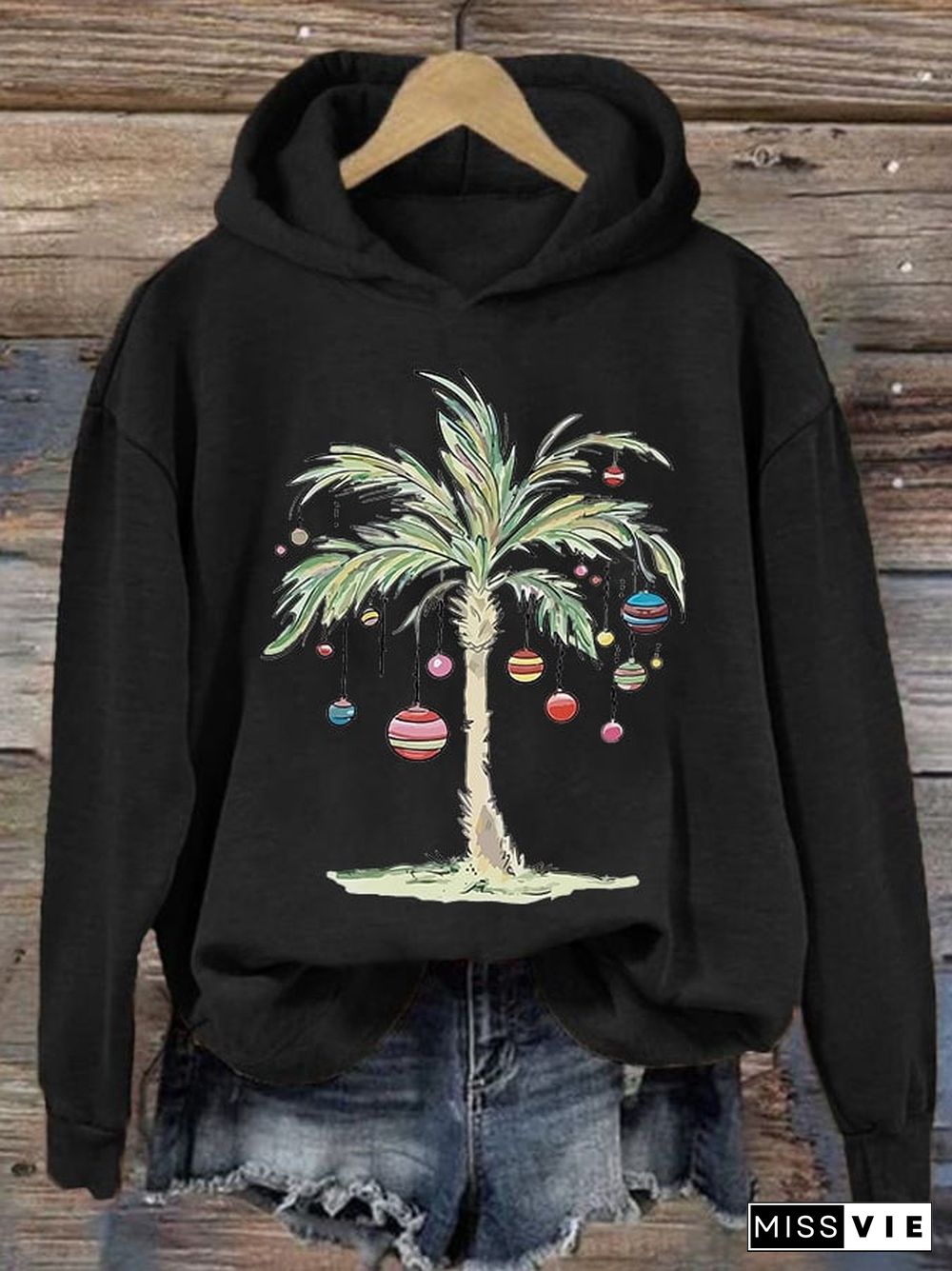 Women'S Casual Merry Christmas From Coconut Tree Printed Long Sleeve Sweatshirt